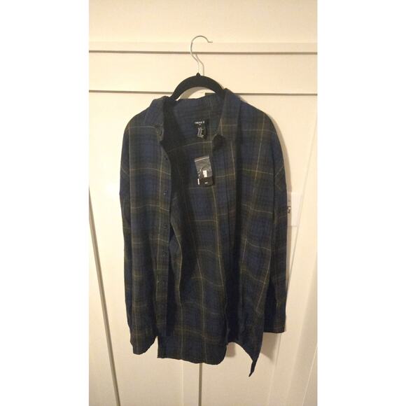 Forever 21 Other - Forever 21 Men's Navy and Olive Green Plaid Flannel Button Down Shirt